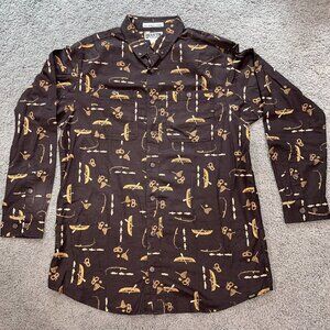 Duluth Trading Men's L Tall Brown Graphic Free Swingin' Flannel Shirt - EUC